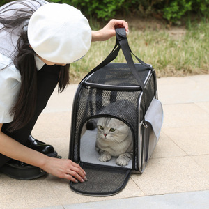 Transportín para mascotas de lona suave, material Oxford transpirable, diseño transparente para gatos, para salidas, gran capacidad, suministros portátiles para gatos - Product Image 4