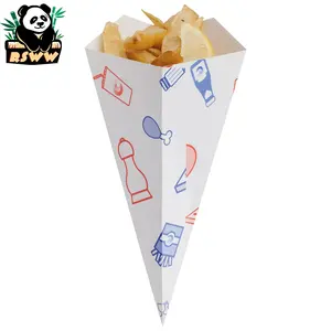 Custom Print Cardboard Paper Cones Recyclable Fast Food Containers Potatoes Chips French Fries Popcorn Snack Kraft Paper Cones