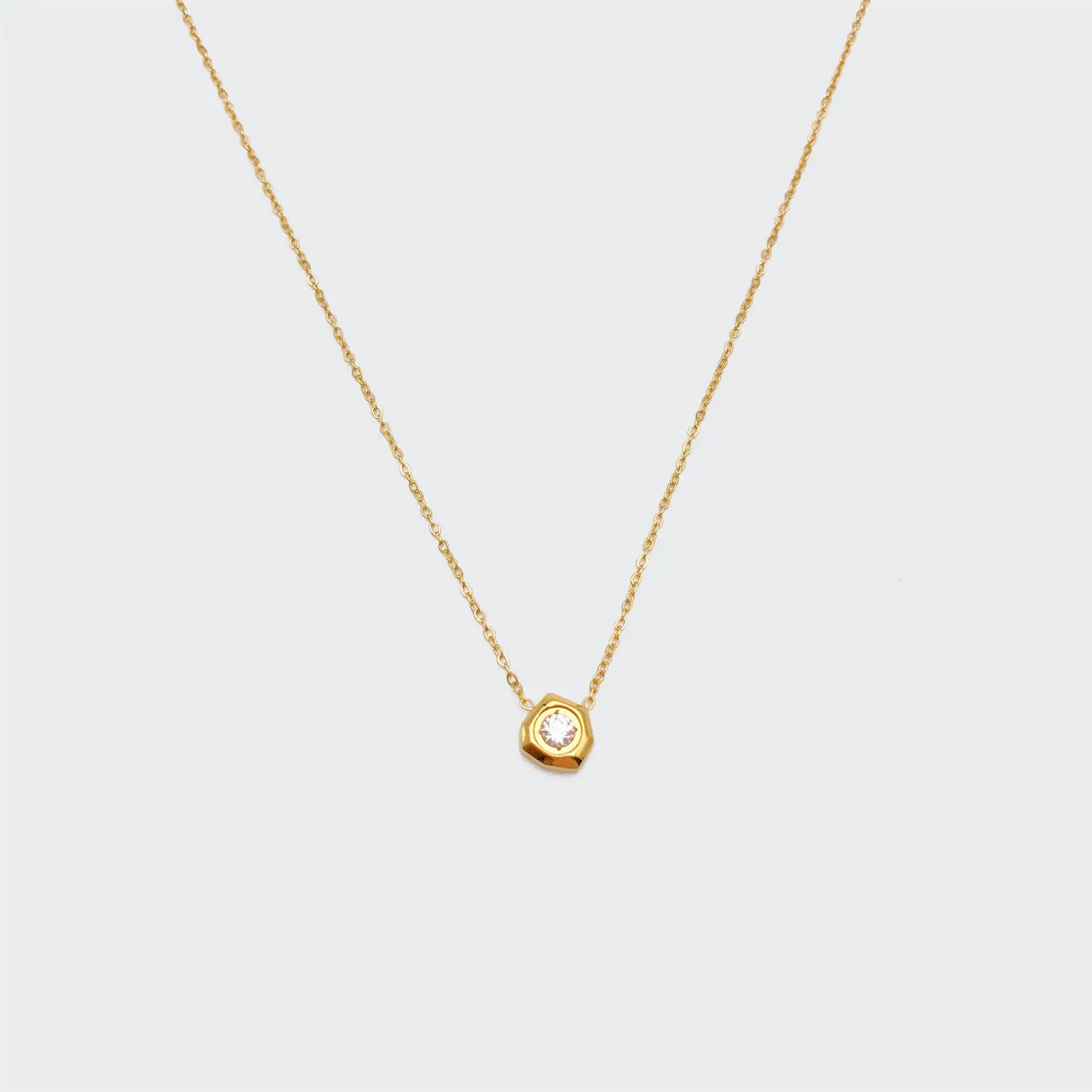 Simple Gold Plating Single Diamond Pendant Necklace Hot Sale Stainless Steel Cubic Zircon Necklace