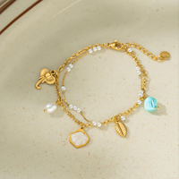 Bracelet en acier inoxydable double couche avec breloque feuille d'éléphant, plaqué or 18K PVD, réglable, inaltérable, bijoux bohèmes d'été