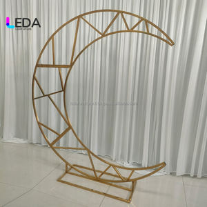 Soporte de Fondo para Bodas LEDA Moderno y Lujoso, Diseño de Luna, Color Dorado Brillante, Redondo, de Acero Inoxidable, para Decoración de Eventos - Product Image 3