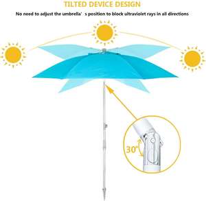 Parasol de plage moderne portable 2M avec protection UV 50+, mobilier d'extérieur, inclinable, poteau en acier, ancre de sable, transport, cour, parc - Product Image 4