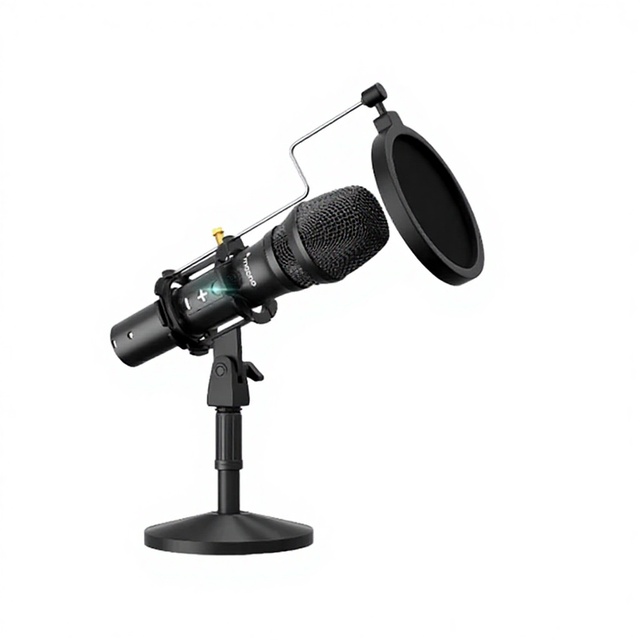 HD300T Professional Cardioid Dynamic Microphone-Noise Cancelling Wired Desktop Conference Microphone with LED Lights Plastic