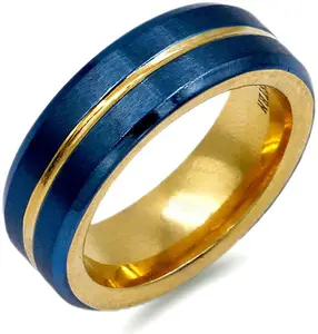 Wholesale Free Custom Logo 8MM Gold Blue Tungsten Ring Brushed Tungsten Carbide Rings Men