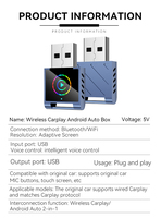 Mini dongle CarPlay bleu, plug and play, adaptateur CarPlay portable, filaire vers sans fil 2 en 1, adaptateur CarPlay pour iPhone et Android