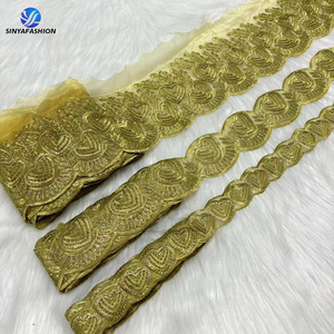 Passamaneria in pizzo ricamato arancione Sinya, tessuto in <span class=keywords><strong>organza</strong></span> con pietre africane nigeriane di alta qualità, 15 iarde/set - Product Image 4