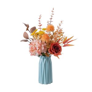Flores Artificiales al por Mayor, Ramo de <span class=keywords><strong>Gerberas</strong></span>, Hortensias y Rosas, Color Naranja Amarillo Otoñal Eterno, para Decoración de Bodas, Hogar y San Valentín - Product Image 1