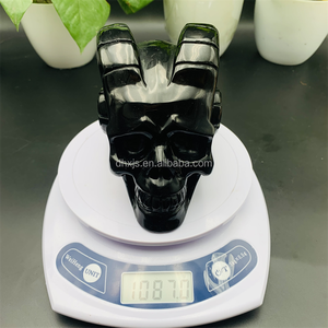 Calavera <span class=keywords><strong>de</strong></span> Cristal <span class=keywords><strong>de</strong></span> <span class=keywords><strong>cabra</strong></span> obsidiana negra, tallado increíble, tamaño grande, para decoración del hogar - Product Image 6