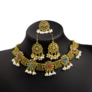 Collana di pietre preziose bohémien Set di lusso orecchini di perle con nappine vuote Retro accessori di temperamento letterario - Product Image 4