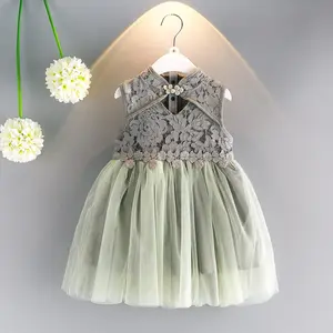 New Product Chinese Children Formal Traditional Green Sleeveless Cotton Yarn Dress For Girls From China Factory