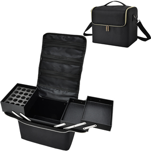 Travel Makeup Organizer Bag with Shoulder Strap Durable Nylon Train <b>Case</b> Large Capacity Portable Vanity <b>Case</b> <b>Nail</b> Storage - Product Image 1