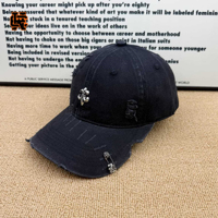 Gorra de Béisbol Fleur De Lis Desgastada para Hombre y Mujer, Gorra Negra Vintage con Parche de Pin de Seguridad, Estilo Urbano Hip Hop Ajustable