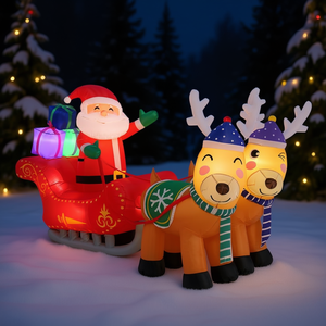 Trineo de Santa Claus con Renos, Decoración Navideña Inflable de 7 pies para Jardín Exterior, Material de PVC, Decoración Iluminada para Días Festivos - Product Image 2