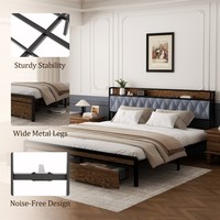 Base de lit king size en métal haut de gamme, durable, réglable, rembourrée en velours, silencieuse et stable, pour chambre principale