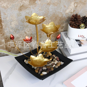Décoration de bureau Feng Shui avec lotus doré et pierres pour attirer la prospérité dans le bureau, la maison ou l'entrée. - Product Image 4