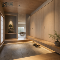 Porte coulissante minimaliste japonaise Wabi-Sabi en bois de Hinoki, charpente Genkan pour chaussures, pour maison moderne