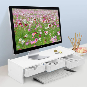 Desktop Computer Riser Shelf Double Drawer <b>Storage</b> Monitor Stand Office Organizer Standing Type Rectangle - Product Image 1