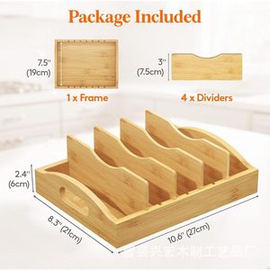 Bamboo Dish Rack With Adjustable Dividers For <b>Pot</b> <b>Lids</b> And Lunchbox <b>Lids</b> Square Natural Wood Color - Product Image 2