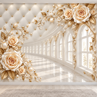 Wallpaper Bunga Mawar 3D Mewah Warna Rose Gold, Mural Kustom untuk Ruang Tamu, Kamar Tidur, Hotel, Salon, Dekorasi Dinding Latar Belakang Pernikahan