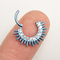 Anneau segmenté articulé en titane ASTM F136 CZ motif rayons de soleil pour septum, nez, daith, cartilage, bijoux de piercing d'oreille