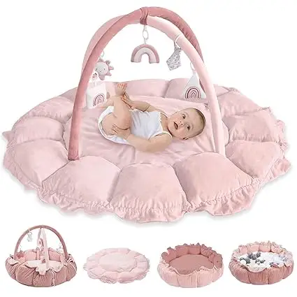 Sarang tidur bayi baru lahir 5 in 1, lubang bola bayi tebal mewah tempat tidur katun lembut bermain aktivitas Gym dengan liontin mainan
