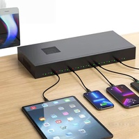 Hub industriel USB 2.0 OEM, 16 ports Type C, transfert de données 480 Mbps, sortie 200 W sur un seul port, 5 V 2100 mA, montage en rack métallique