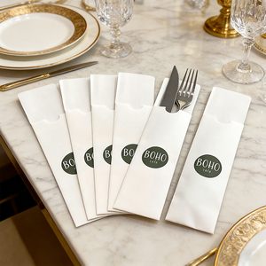 Sachet en Papier Kraft Personnalisé pour Couverts de Restaurant : Couteau, Fourchette, Cuillère, Baguettes – Pochette à Couverts avec Serviette - Product Image 1