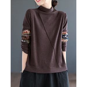 Merlad Style Long Sleeve Turtleneck <b>Top</b> With <b>Patchwork</b> Design For Women Soft Knit Base Layer 2025 Trend - Product Image 1