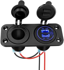 Chargeur <span class=keywords><strong>USB</strong></span> <span class=keywords><strong>double</strong></span> QC3.0 12v avec adaptateur de <span class=keywords><strong>prise</strong></span> de lumière de cigarette pré-câblé pour bateau de camping-car marin - Product Image 1