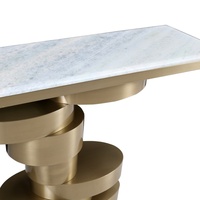 Table console d'angle moderne en marbre naturel bleu cristal, acier inoxydable doré champagne, durable, idéale pour villa et appartement – Meilleure vente
