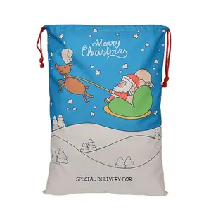 Wholesale Eco Friendly Reusable Christmas Gift Cotton Canvas Drawstring Bag Decoration Supplies Christmas Bag