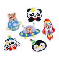 Nouvelle broderie thermocollante et autocollante mignonne en forme de dirigeable, fusée, panda, pingouin pour la décoration des vêtements, sacs et chapeaux d'enfants