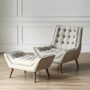 Fauteuil de salon moderne capitonné en tissu lin avec pieds en bois pour la maison, l'appartement, la chambre, le salon, la salle à manger, l'hôtel et les espaces de loisirs - Product Image 1