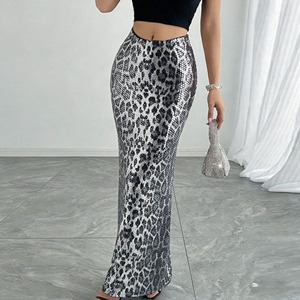 Falda Elástica de Poliéster de Doble Capa con Estampado de Leopardo y Lentejuelas, Cintura Imperio, Estilo <span class=keywords><strong>Vintage</strong></span>, Colección Otoño - Product Image 2