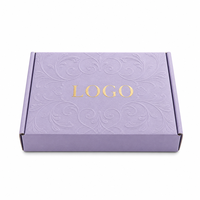 Individuelles Logo Flache Luxus-Lavendel-Lila Geprägte Versandbox Goldfolie Wellpappe Umweltfreundliche Versandbox für Kleidung und Geschenke