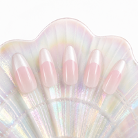 Faux ongles à presser œil de chat rose clair, ombré blanc laiteux, longueur moyenne, effilés, faits à la main, pour usage quotidien
