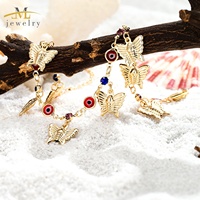 Gelang Kaki JML Amulet Mata Iblis Turki dengan Mawar Vintage, Hadiah Hari Valentine, Gelang Rantai yang Dapat Disesuaikan