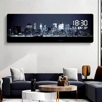 Lanskap Malam Kota New York Lampu LED Seni Dinding Rumah Kantor Hotel Arsitektur Cetak Elektronik Tampilan Digital Jam Dinding