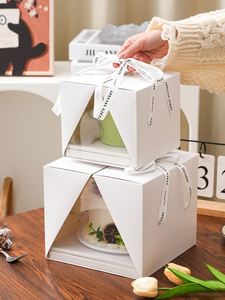 Custom White 4/6/8 Inch <b>Cake</b> <b>Box</b> With Window & Ribbon, Food Grade Paper <b>Gift</b> <b>Box</b> for Birthday Wedding Party Bakery Packaging - Product Image 2