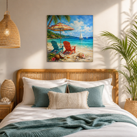 Peinture à l'huile Impasto sur toile, motif chaise de plage tropicale, paysage, faite à la main, originale, grande taille, décoration murale moderne de luxe pour la maison