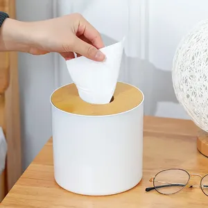 Boîte à mouchoirs circulaire en plastique, écologique, durable, moderne, pour salon, boîte de rangement pour serviettes en papier et télécommandes - Product Image 1