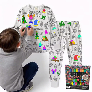 طقم بيجامات أطفال مخصص للكريسماس يمكنك تلوينه بنفسك، ملابس نوم وملابس داخلية للأطفال من القطن بأكمام طويلة للجنسين، طقم ملابس منزلية للأطفال للبيع بالجملة - Product Image 1