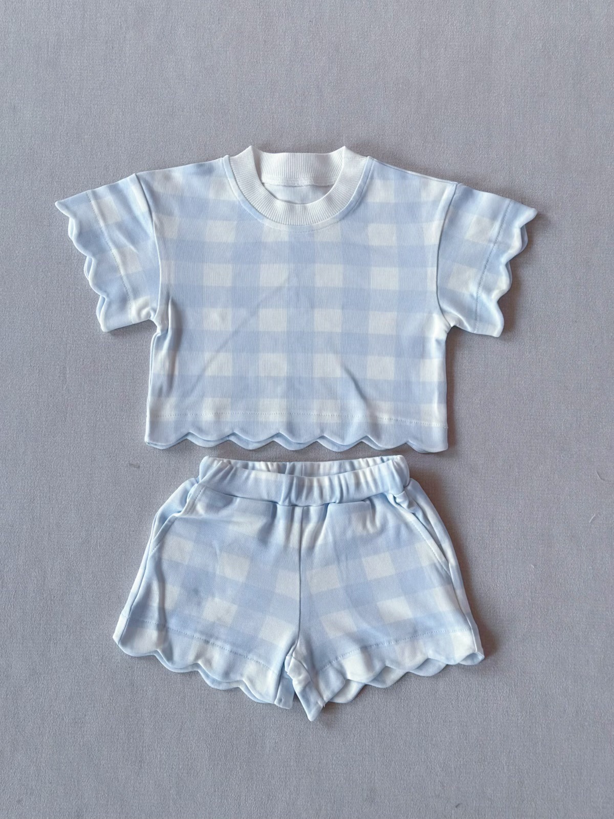 Light blue plaid shorts set