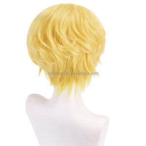 Perruque de cosplay de <span class=keywords><strong>Sabo</strong></span>, l'Empereur des Flammes de One Piece, avec des cheveux bouclés dorés à raie centrale et des cheveux courts - Product Image 5