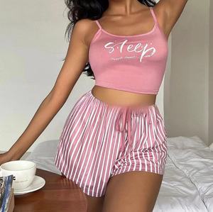 Sexy Home Interest Pull Rope <b>Suspender</b> Stripe Print Letter New Shorts Two <b>Sets</b> - Product Image 1