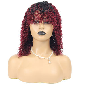 วิกผมเจอร์รี่เคอร์ลี่ราคาถูก ทำจากผมแท้ พร้อมหน้าม้า วิกผมทำด้วยเครื่องจักร วิกผมหยิกเต็มศีรษะราคาถูกพร้อมหน้าม้า - Product Image 4