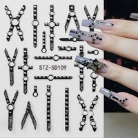 Autocollants pour ongles en papier japonais de style nouveau, 5D en relief, gothique sombre, punk, en forme de croix, pour la décoration des ongles en DIY avec adhésif