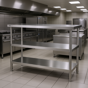 Table de préparation alimentaire en acier inoxydable Vevor, 18 x 48 pouces, robuste, trois niveaux, plan de travail de cuisine commerciale - Product Image 2