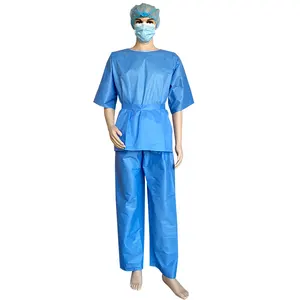 Disposable Non Woven SMS 40gsm Disposable Scrubs Uniforms Sets Single Use Hospital Uniform Scrub Suits