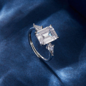 Minimalist <b>Square</b>-Cut Zircon Open Ring <b>Adjustable</b> Index Finger Band Geometric Design Unisex Everyday Wear - Product Image 1